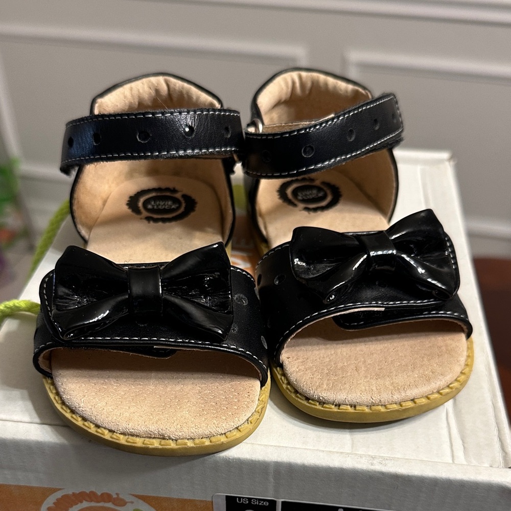 Livie & Luca Black Patent Bow Sandals for Kids